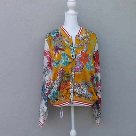 Grifflin Paris Women's Jacket Bomber Printed Old Gold Large - Picture 1 of 7